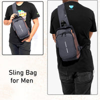 VMMPL Storite Sling Bag for Men Stylish Crossbody Backpack for Men &amp; Women, Anti-Theft Chest Bag with USB Charging Port, Messenger Bags, Casual Shoulder Bag (Grey Brown - 17 x 9 x 32 cm)