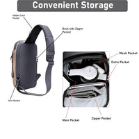VMMPL Storite Sling Bag for Men Stylish Crossbody Backpack for Men &amp; Women, Anti-Theft Chest Bag with USB Charging Port, Messenger Bags, Casual Shoulder Bag (Grey Brown - 17 x 9 x 32 cm)