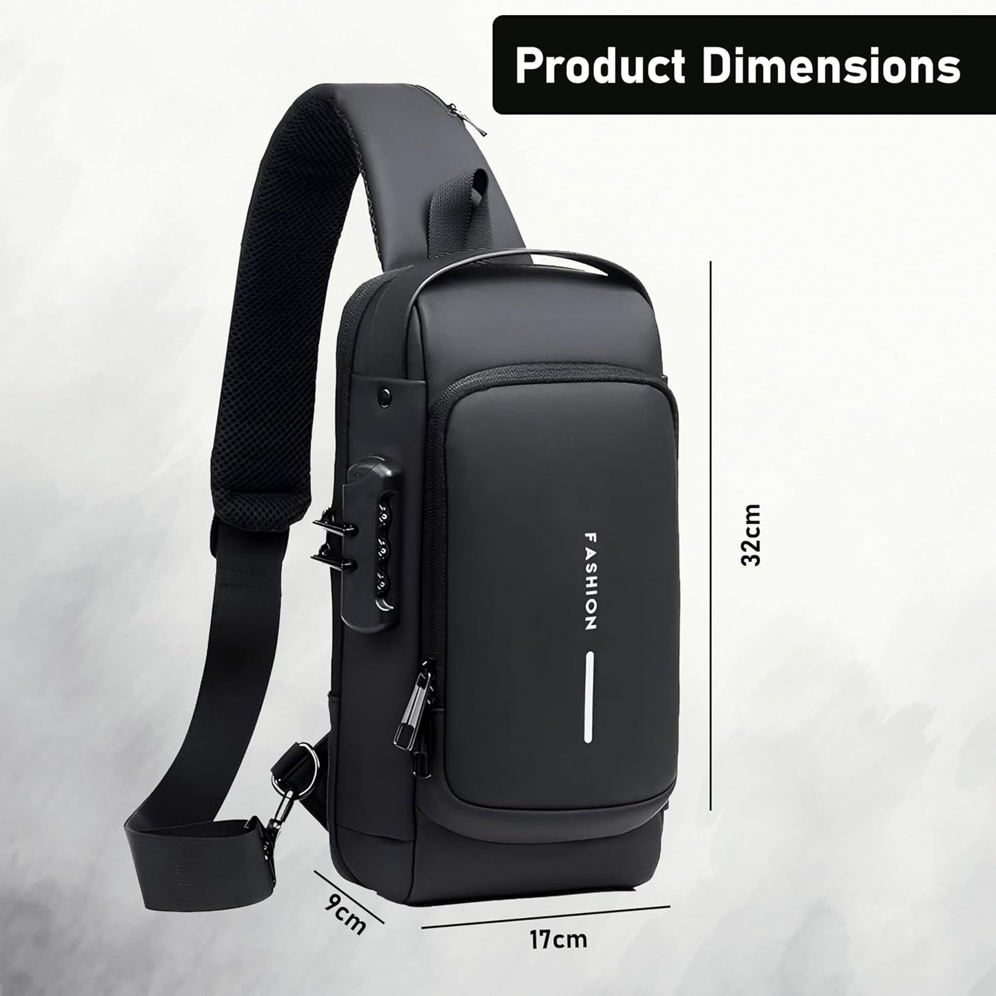 VMMPL Sling Bag for Men | Stylish Crossbody Chest Bag with USB Charging Port | Anti-Theft Shoulder Backpack for Men & Women | Travel Messenger Bag (Black – 17 x 9 x 32 cm)