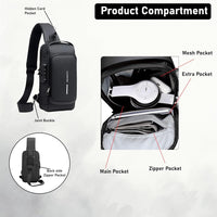 VMMPL Sling Bag for Men | Stylish Crossbody Chest Bag with USB Charging Port | Anti-Theft Shoulder Backpack for Men & Women | Travel Messenger Bag (Black – 17 x 9 x 32 cm)