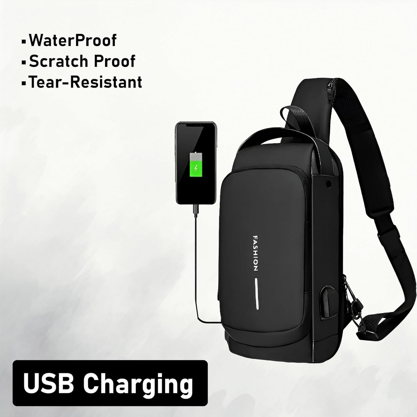 VMMPL Sling Bag for Men | Stylish Crossbody Chest Bag with USB Charging Port | Anti-Theft Shoulder Backpack for Men & Women | Travel Messenger Bag (Black – 17 x 9 x 32 cm)