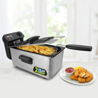 iBELL DF310M Electric Deep Fryer | 3 Litre Stainless Steel Body | 2000W High-Power Heating | Variable Temperature Control | Lid + Removable Basket | Silver
