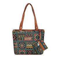 VMMPL Storite Women's Tote Bag with Leather Handles & Embroidery Print