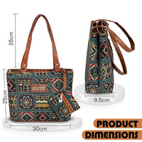 VMMPL Storite Women's Tote Bag with Leather Handles & Embroidery Print