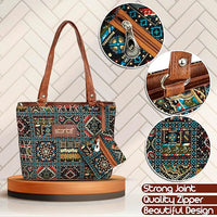 VMMPL Storite Women's Tote Bag with Leather Handles & Embroidery Print