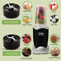 INALSA Jazz 600 Mixer Grinder | 600W Copper Motor | 5 Jars with Froth Blade | Smoothie Maker, Nutri Blender, Juicer & Grinder | Pulse Technology | 2-Year Warranty | Black/Silver