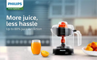 Philips HR2799/00 Citrus Press Juicer | 1 Litre | Two-Way Rotation | Matte Black & Transparent | 25W Portable Citrus Juicer for Home Use