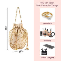 VMMPL Potli Bags for Ladies & Girls | Women Shagun Pouches for Festive Seasons | Batwa Bag Bridal Purse With Embroidery -Cream
