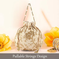 VMMPL Potli Bags for Ladies & Girls | Women Shagun Pouches for Festive Seasons | Batwa Bag Bridal Purse With Embroidery -Cream
