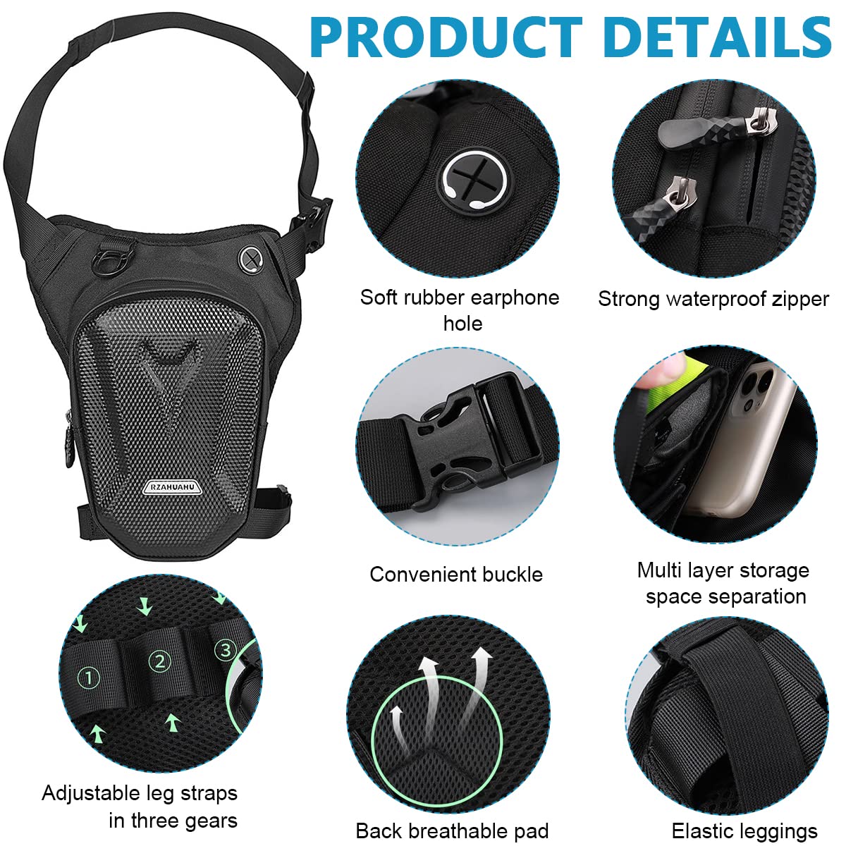 VMMPL Optifit® Thigh Bag for Bikers | Waterproof Waist & Leg Bag with Large Capacity | EVA Tactical Multi-Function Outdoor Sports Pouch for Riding, Hiking, Climbing (Black)