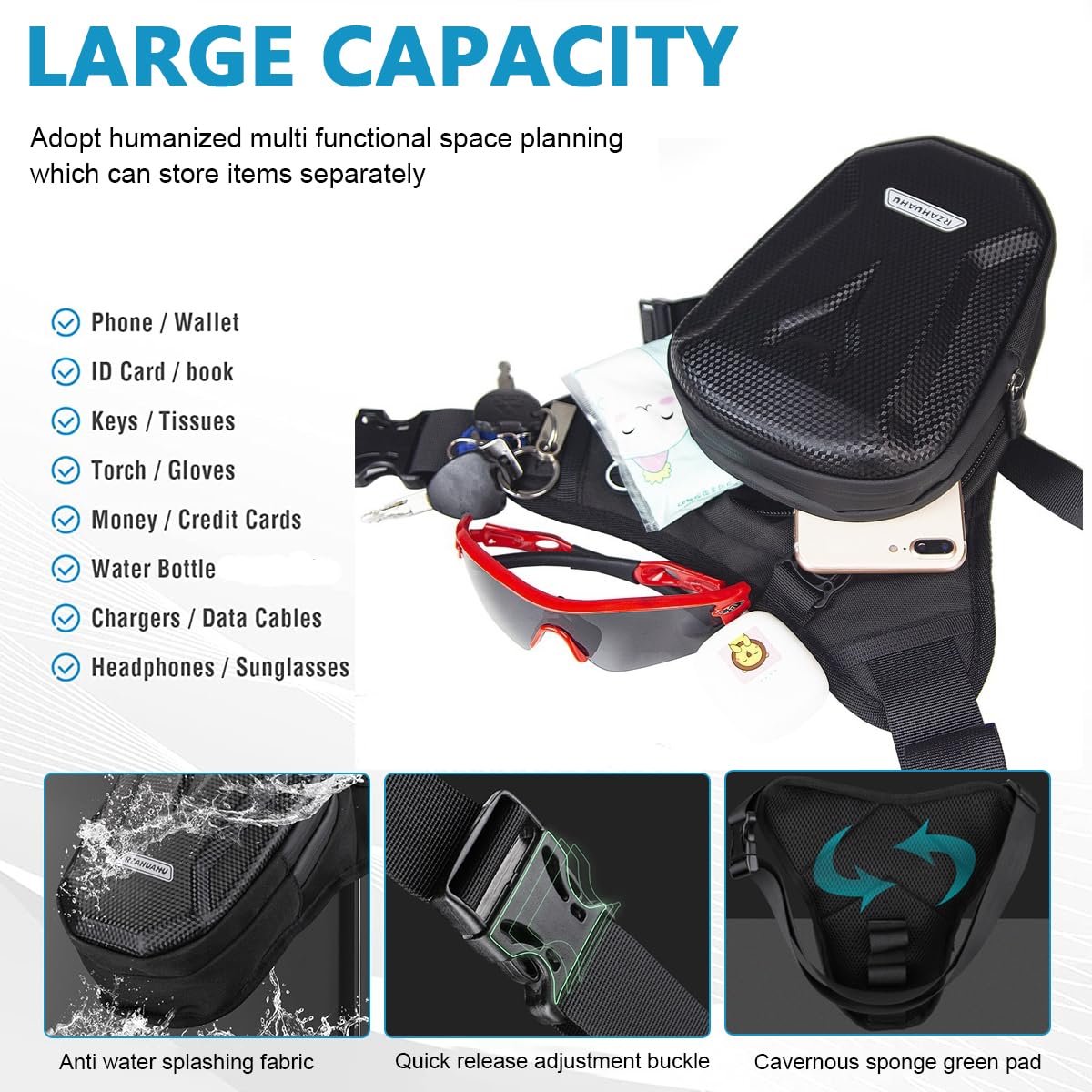 VMMPL Optifit® Thigh Bag for Bikers | Waterproof Waist & Leg Bag with Large Capacity | EVA Tactical Multi-Function Outdoor Sports Pouch for Riding, Hiking, Climbing (Black)