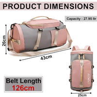 VMMPL Storite 25 CM Nylon Lightweight Waterproof Duffle Bag for Travel, Gym, Overnight & Weekend Use – Pink/Grey