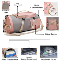 VMMPL Storite 25 CM Nylon Lightweight Waterproof Duffle Bag for Travel, Gym, Overnight & Weekend Use – Pink/Grey
