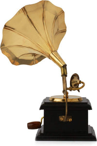 VMMPL JaipurCrafts Brass Vintage Gramophone Showpiece for Home and Living Room, 17 cm, Gold, 1 Piece