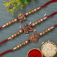 VMMPL Set of 3 Religious Designer Rakhis – Trishul with Damru, Lord Ganesha & Lord Krishna Flute Rakhi with Roli Chawal Pack & Best Bro Ever Fridge Magnet | Raksha Bandhan Gift Combo