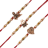 VMMPL Set of 3 Religious Designer Rakhis – Trishul with Damru, Lord Ganesha & Lord Krishna Flute Rakhi with Roli Chawal Pack & Best Bro Ever Fridge Magnet | Raksha Bandhan Gift Combo