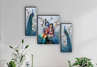 VMMPLRadha Krishna SET OF 3 with Couple Peacock UV Textured Wall Art | 12x18 Inch Self-Adhesive Home Decorative Paintings | SANFJM31078 (Multicolor)