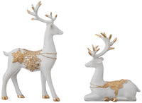 VMMPL Basics Creative Resin Golden & White Reindeer Sculptures | Elegant Home Decor Showpiece for Living Room, Bedroom, Office | Pack of 2 (Glossy Finish)
