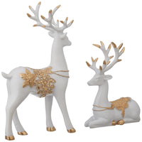 VMMPL Basics Creative Resin Golden & White Reindeer Sculptures | Elegant Home Decor Showpiece for Living Room, Bedroom, Office | Pack of 2 (Glossy Finish)