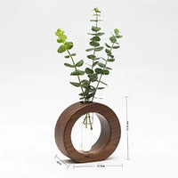 SJI Shoppee Wooden 1 Glass Test Tube Planter | Modern Flower Vase with Wood Stand | Tabletop Home Decor for Living Room, Bedroom, Office (Brown)