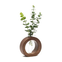 SJI Shoppee Wooden 1 Glass Test Tube Planter | Modern Flower Vase with Wood Stand | Tabletop Home Decor for Living Room, Bedroom, Office (Brown)