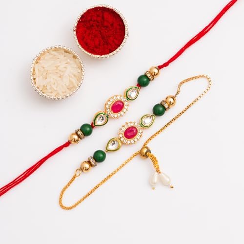 VMMPL Premium Floral Rakhi Set with Fridge Magnet & Greeting Card | Handmade Cotton Rakhi Bracelet for Brother | Raksha Bandhan Gift Combo | Multicolor | Traditional Style