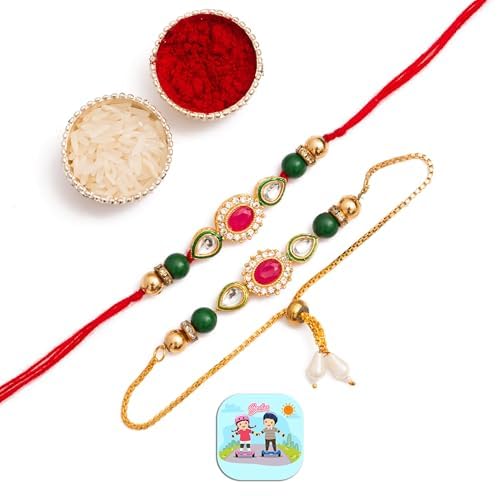 VMMPL Premium Floral Rakhi Set with Fridge Magnet & Greeting Card | Handmade Cotton Rakhi Bracelet for Brother | Raksha Bandhan Gift Combo | Multicolor | Traditional Style