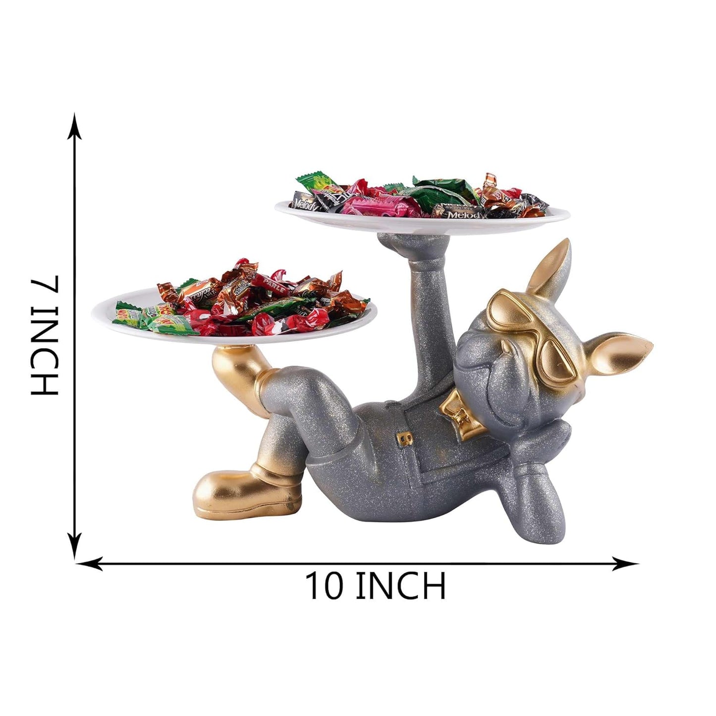 VMMPL New Modern Choice Cool Dog Decorative Resin Tray – Grey | Multipurpose Dog Showpiece Tray with Handle for Kitchen, Bedroom, Office, Tabletop & Dining Decor | Resin Art Deco Tray for Gifts & Storage
