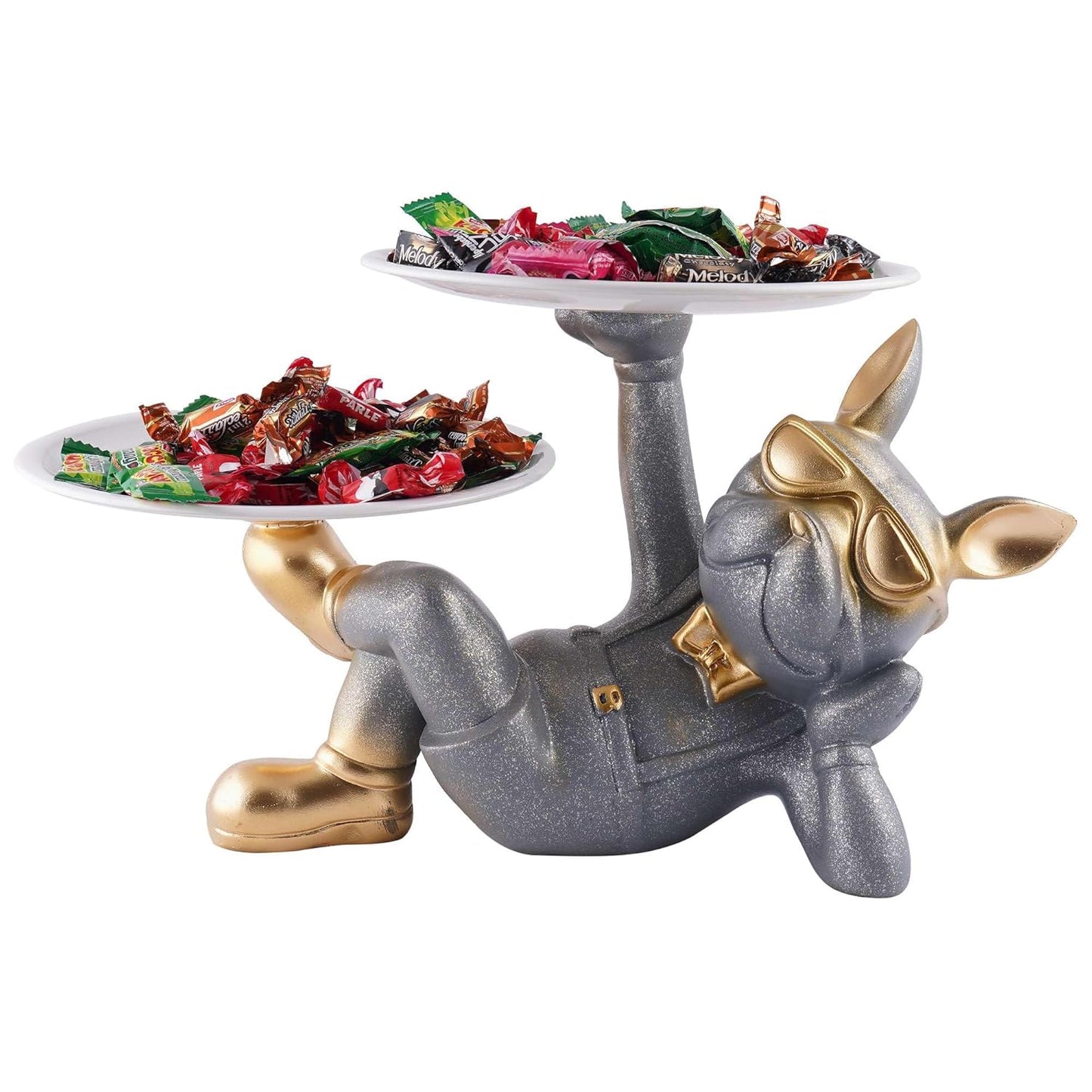 VMMPL New Modern Choice Cool Dog Decorative Resin Tray – Grey | Multipurpose Dog Showpiece Tray with Handle for Kitchen, Bedroom, Office, Tabletop & Dining Decor | Resin Art Deco Tray for Gifts & Storage