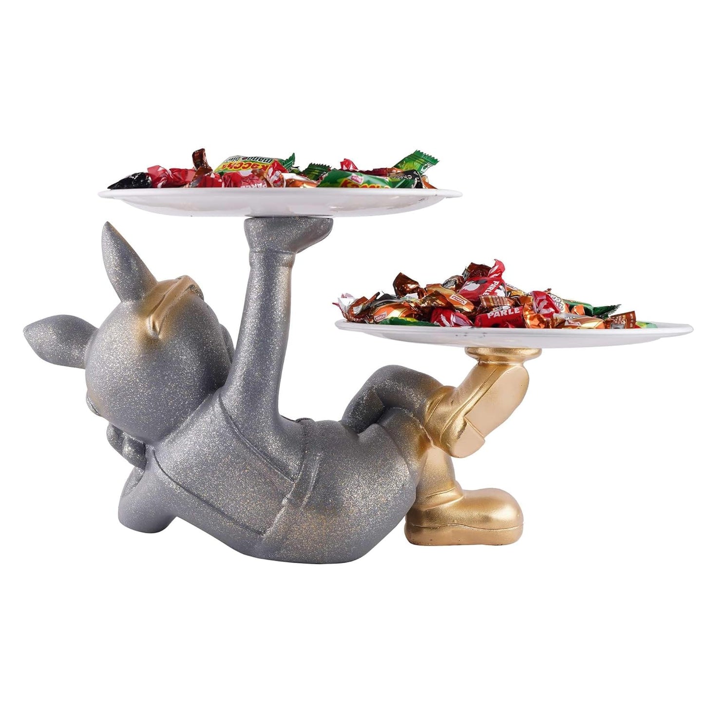 VMMPL New Modern Choice Cool Dog Decorative Resin Tray – Grey | Multipurpose Dog Showpiece Tray with Handle for Kitchen, Bedroom, Office, Tabletop & Dining Decor | Resin Art Deco Tray for Gifts & Storage