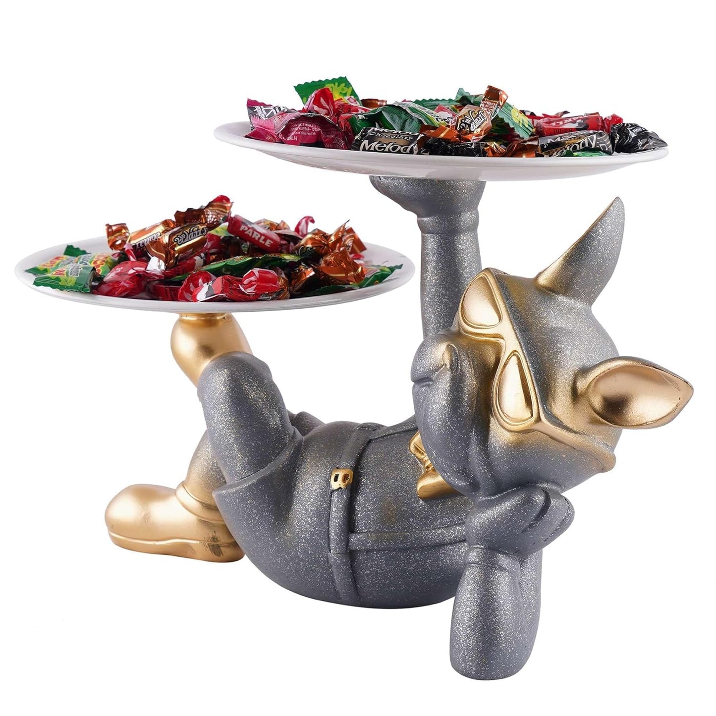 VMMPL New Modern Choice Cool Dog Decorative Resin Tray – Grey | Multipurpose Dog Showpiece Tray with Handle for Kitchen, Bedroom, Office, Tabletop & Dining Decor | Resin Art Deco Tray for Gifts & Storage