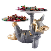 VMMPL New Modern Choice Cool Dog Decorative Resin Tray – Grey | Multipurpose Dog Showpiece Tray with Handle for Kitchen, Bedroom, Office, Tabletop & Dining Decor | Resin Art Deco Tray for Gifts & Storage
