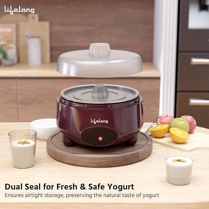 Lifelong Automatic Yogurt & Curd Maker for Home | 1 Litre Probiotic-Rich Electric Curd Machine with Auto Temperature Control | 304 Stainless Steel Container | Multi-Purpose Fermentation Appliance (Model: LLECM18)