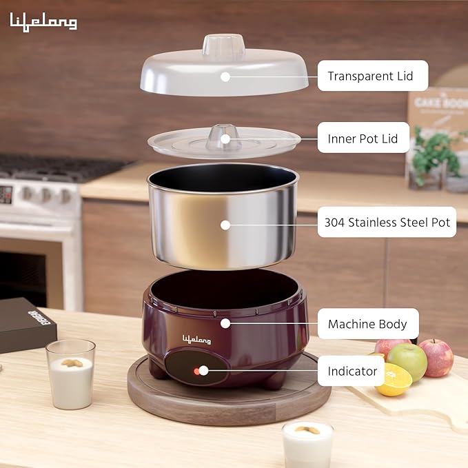 Lifelong Automatic Yogurt & Curd Maker for Home | 1 Litre Probiotic-Rich Electric Curd Machine with Auto Temperature Control | 304 Stainless Steel Container | Multi-Purpose Fermentation Appliance (Model: LLECM18)