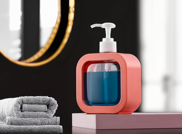 OLMARTT KITCHENWARE Plastic Soap Dispenser Refillable Hand Wash Liquid Dispenser Shower Bottles Dish Detergent Bottle Shampoo Lotion Bottle with Pump for (300 Ml) Purple & Orange Colouer