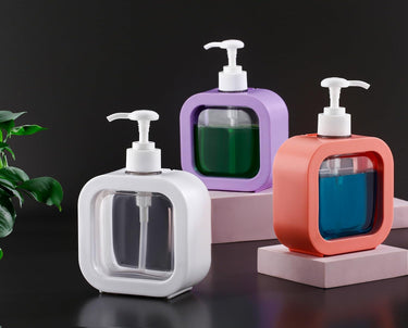OLMARTT KITCHENWARE Plastic Soap Dispenser Refillable Hand Wash Liquid Dispenser Shower Bottles Dish Detergent Bottle Shampoo Lotion Bottle with Pump for (300 Ml) Purple & Orange Colouer