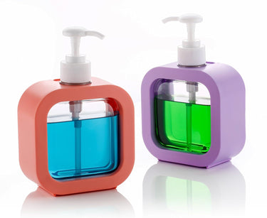 OLMARTT KITCHENWARE Plastic Soap Dispenser Refillable Hand Wash Liquid Dispenser Shower Bottles Dish Detergent Bottle Shampoo Lotion Bottle with Pump for (300 Ml) Purple & Orange Colouer