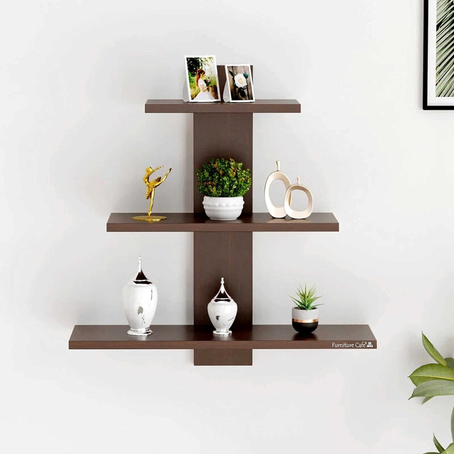 Engineered Wood 5-Shelf Wall Mount – Modern Wooden Wall Shelf for Bedroom & Living Room (Wenge, Medium Size)