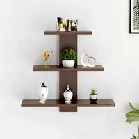 Engineered Wood 5-Shelf Wall Mount – Modern Wooden Wall Shelf for Bedroom & Living Room (Wenge, Medium Size)
