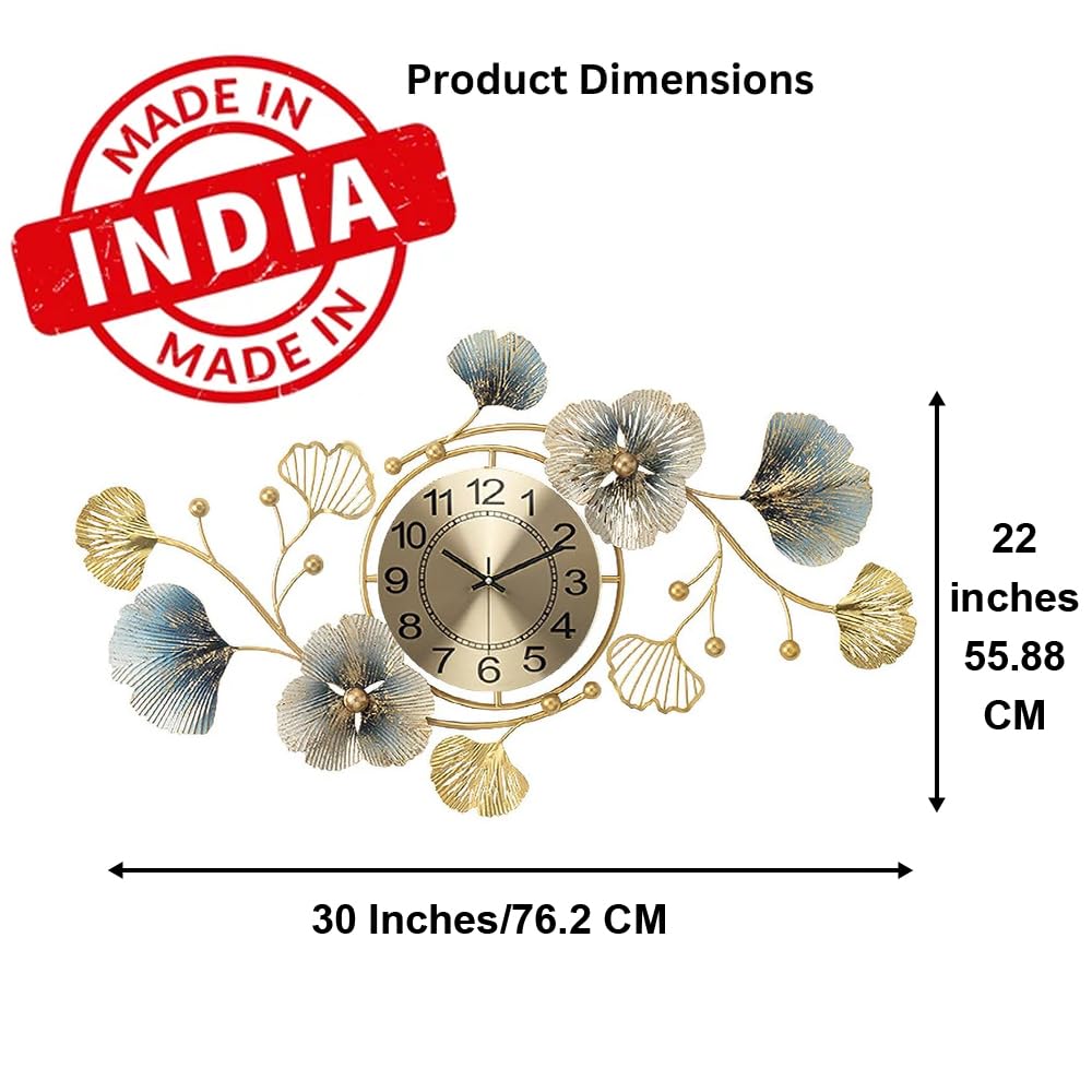 Stylish Luxury Designer Antique Analog Silent Wall Clock | Large Decorative Metal Clock for Home, Living Room, Office, Bedroom – Floral Mo-2 Design