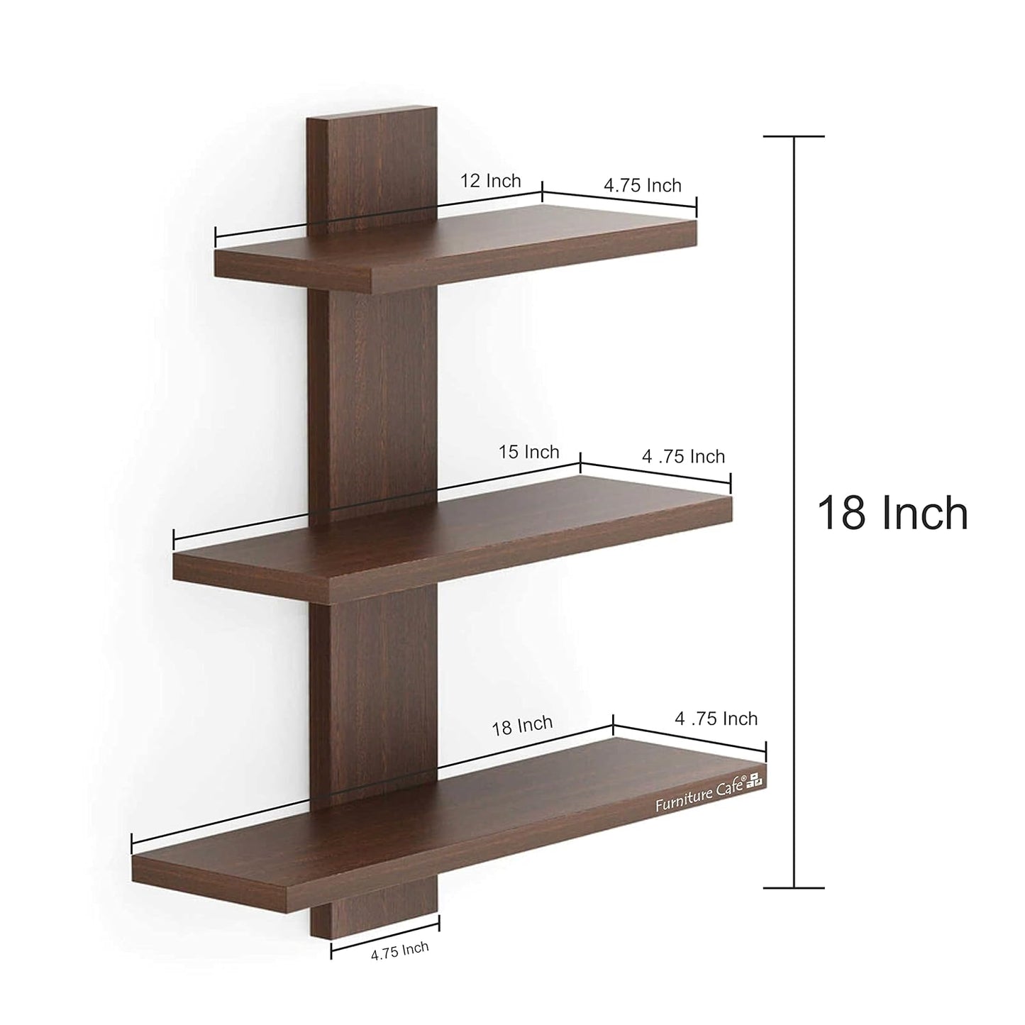 Engineered Wood 5-Shelf Wall Mount – Modern Wooden Wall Shelf for Bedroom & Living Room (Wenge, Medium Size)