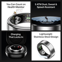 boAt SmartRing Active Plus – Radiant Silver | Auto Health Monitoring | 30 Days Battery | Magnetic Charging Case | Premium Stainless Steel Build