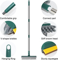 VMMPL 3 in 1 Bathroom Cleaning Brush with Wiper & Squeegee | Long Handle Floor Scrub Brush for Bathroom, Tiles, Shower, Window & Glass Cleaning | Multifunctional Tile Cleaner Brush (Yellow/Green)