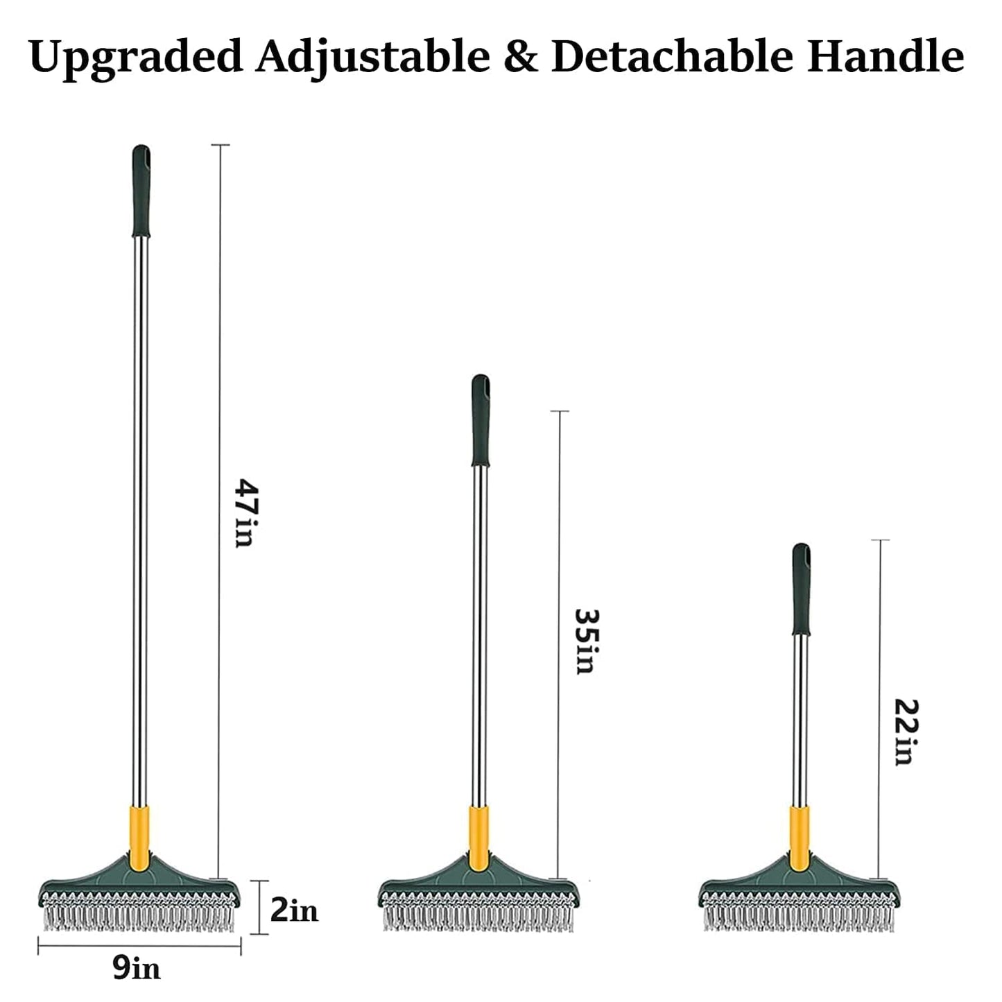 VMMPL 3 in 1 Bathroom Cleaning Brush with Wiper & Squeegee | Long Handle Floor Scrub Brush for Bathroom, Tiles, Shower, Window & Glass Cleaning | Multifunctional Tile Cleaner Brush (Yellow/Green)