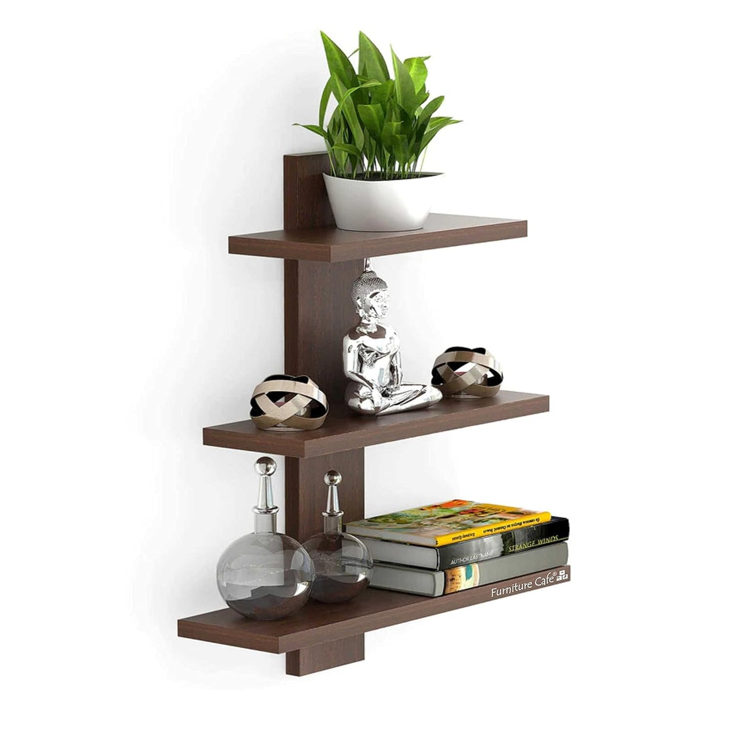 Engineered Wood 5-Shelf Wall Mount – Modern Wooden Wall Shelf for Bedroom & Living Room (Wenge, Medium Size)