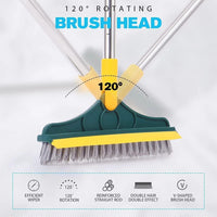 2-in-1 Floor Scrub Brush with Wiper | Long Handle Bathroom Cleaning Brush with 120° Rotating Head (Purple)
