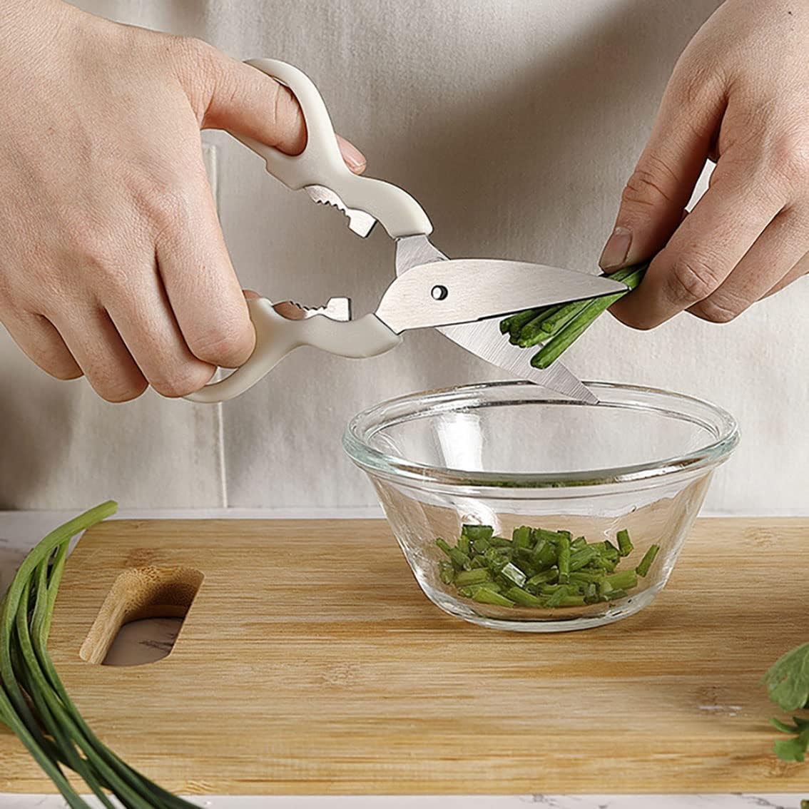 6-Piece Stainless Steel Kitchen Gadgets Set with Holder | Kitchen Scissors, Paring Knife, Whisk, Peeler & Bottle Opener | Anti-Slip Handle | Decorative White Base