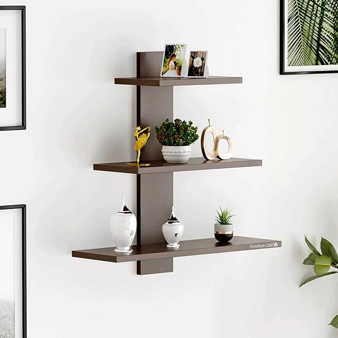 Engineered Wood 5-Shelf Wall Mount – Modern Wooden Wall Shelf for Bedroom & Living Room (Wenge, Medium Size)