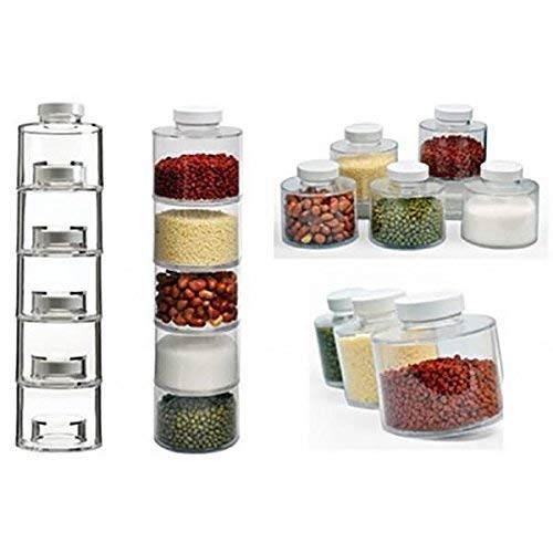 Ostin 6 Pcs Stackable Spice Tower Carousel | Transparent Acrylic Spice Rack | Space-Saving Kitchen Organizer