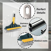 2-in-1 Floor Scrub Brush with Wiper | Long Handle Bathroom Cleaning Brush with 120° Rotating Head (Purple)